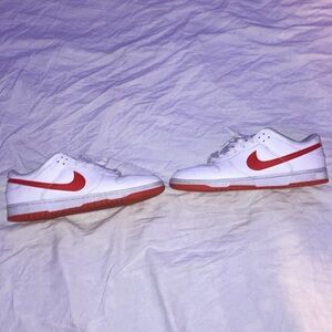 Red and white Nike dunks